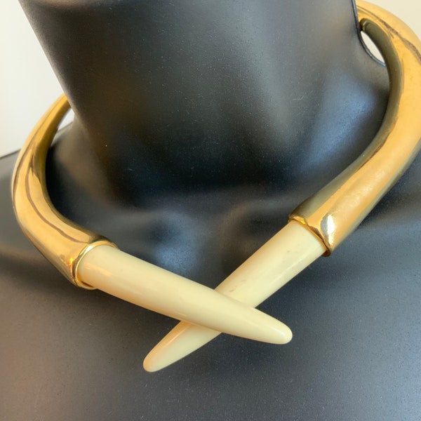 Vintage Alexis Kirk Gold-Tone Choker w Faux Tusks