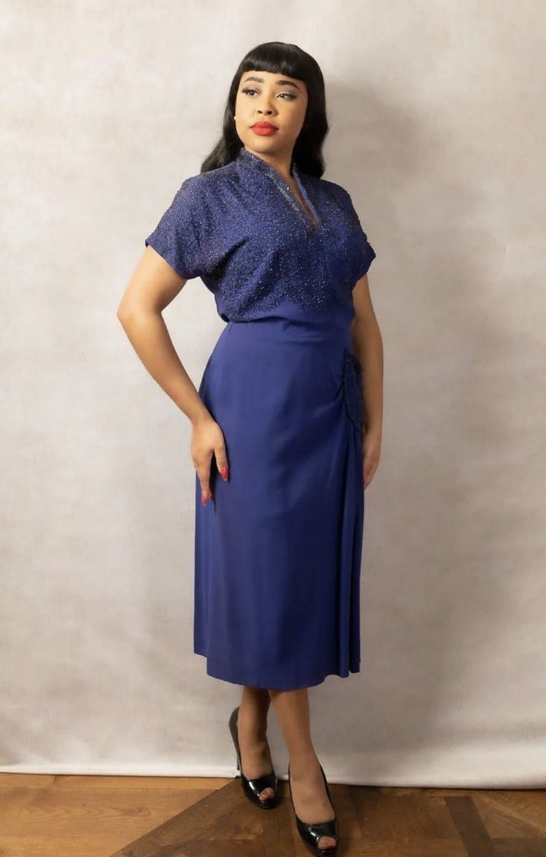 1940s Blue Jewel Tone Cocktail Dress Etsy