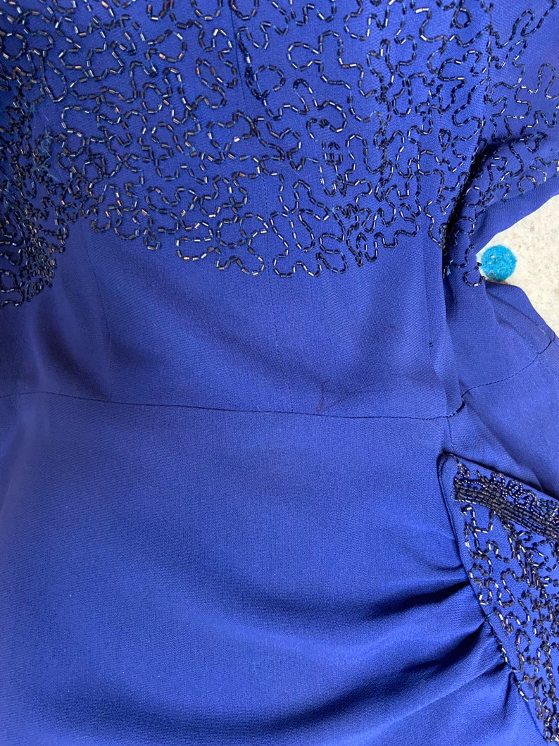 1940s Blue Jewel Tone Cocktail Dress Etsy