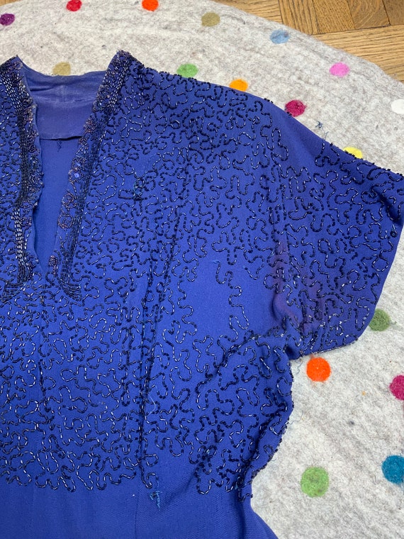 1940s Blue Jewel Tone Cocktail Dress Gem