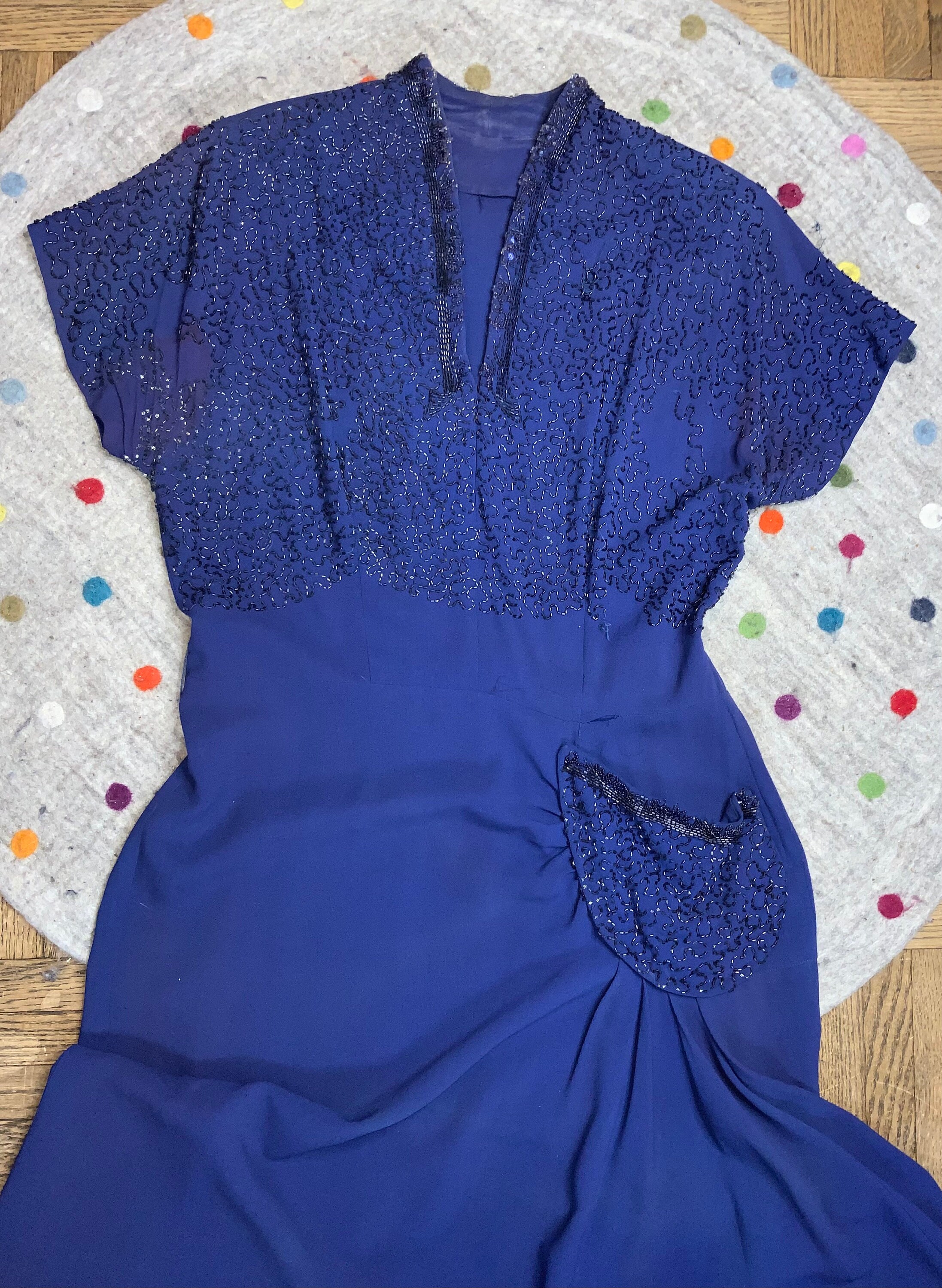 1940s Blue Jewel Tone Cocktail Dress Etsy