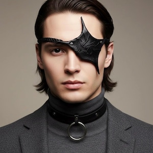 Unikalny kształt czarnej skórzanej opaski na oko Oryginalny projekt od Mysterystar