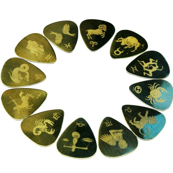 Zodiac Sign Astrology Horoscope Guitar Pick Plectrum Metal Brass