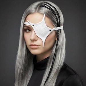 Einzigartige Form weiße Leder Augenklappe Original von Mysterystar