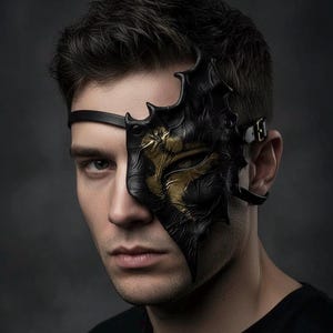 Eyepatch - Black and gold - Original design hand crafted by TWMysteryStar