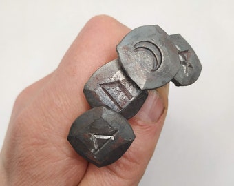 Hand forged nail with custom and individual ornament, black Iron
