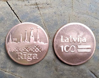 Coin, token Rīga/Latvija 100, handmade minting coin, custom coin, copper souvenir coin