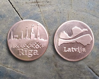 Coin, token Rīga/Latvija, handmade minting coin, custom coin, copper souvenir coin