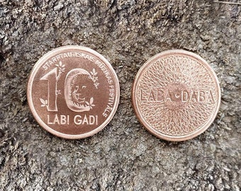 Coin, token LABA DABA 10 YEARS, handmade minting coin, anniversary coin, copper souvenir coin
