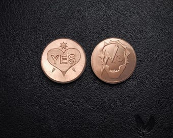 Hand Forged Copper Yes or No Coin | Steampunk EDC Fate Token | Divination Oracle Decision Maker | Heavy Pocket Fidget Worry Coin