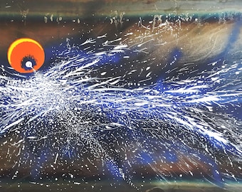 Metal and painting art named "Swimmer", Abstract graphic, Line art