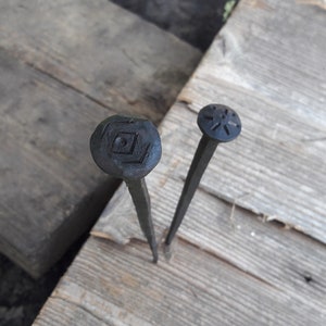 Hand forged nail with custom and individual ornament, black Iron image 6