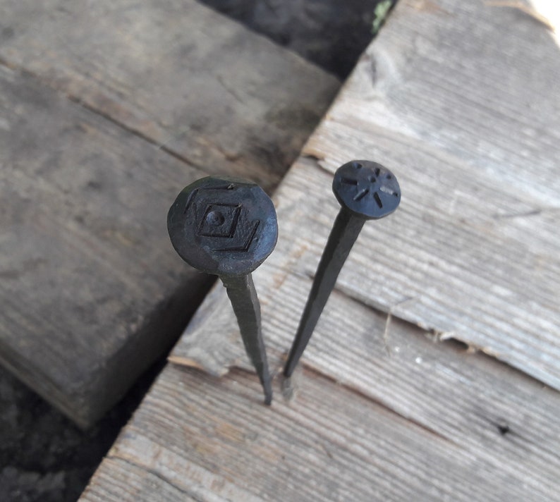 Hand forged nail with custom and individual ornament, black Iron image 6