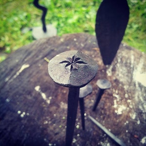 Hand forged nail with custom and individual ornament, black Iron image 2