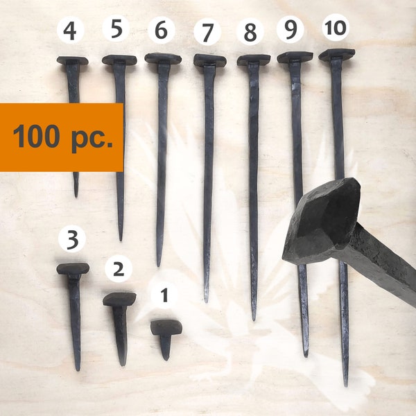 100 pc. Square Hand Forged Iron Nails Different Sizes, black Iron