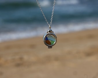 Sea Glass Kaleidoscope Locket Pendant | Locket Necklace | Sea Glass Necklace | Floating Locket | Petite Necklace | Sterling Silver Necklace