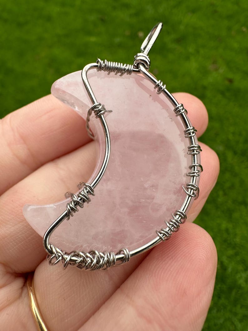 Handmade Vintage Sterling Silver 925 Rose Quartz Crescent Moon Tree of