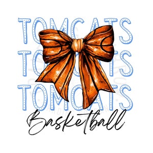 Tomcats Basketball PNG: School Spirit Mascot with Coquette Bow (Digital Download)