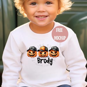 Custom Name Halloween Pumpkin PNG | Halloween Name Sublimation Design with Hats & Jack-o&#39;-Lanterns | Digital Download | Kids Custom Shirt