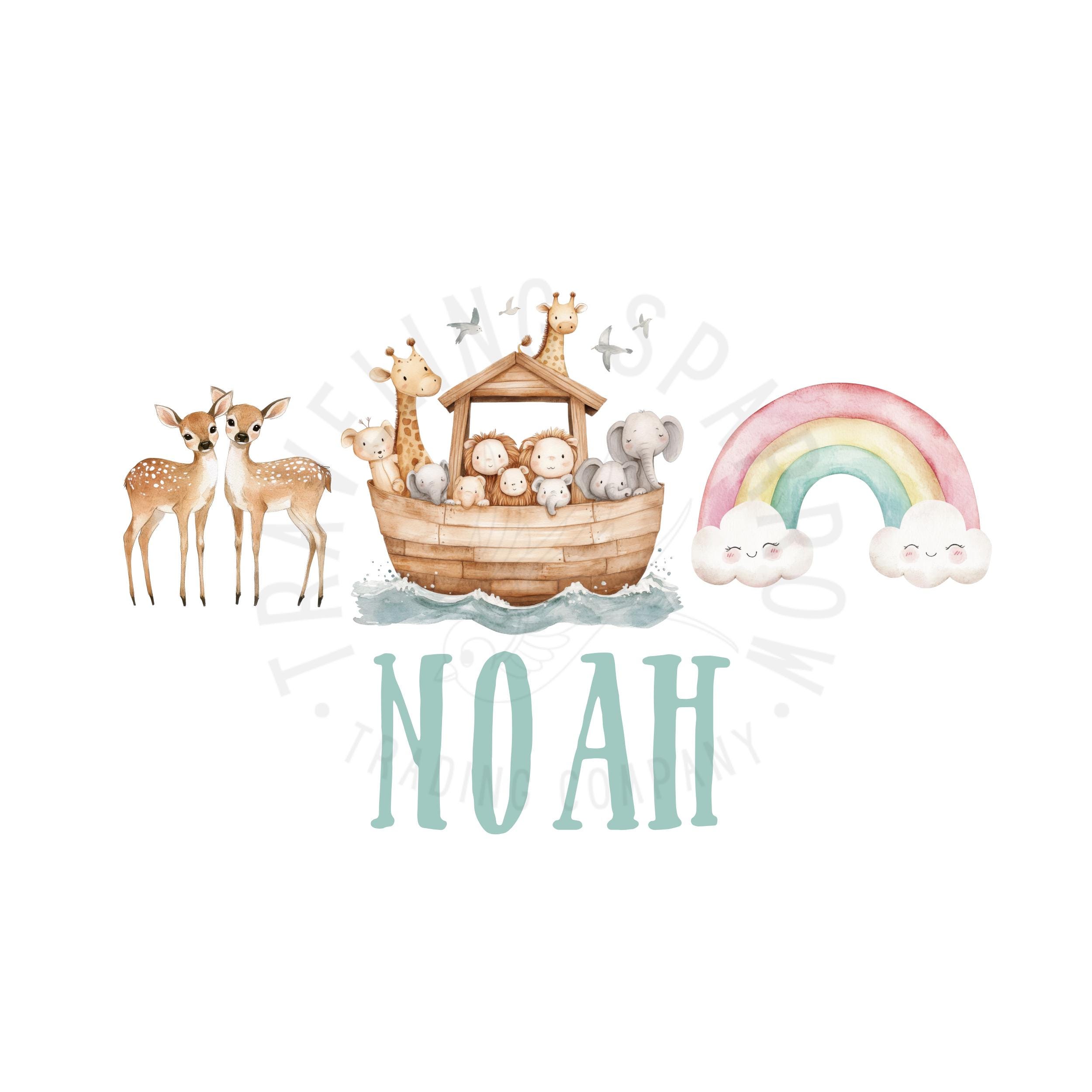 Custom Name Noah's Ark PNG | Watercolor Nursery Art (digital