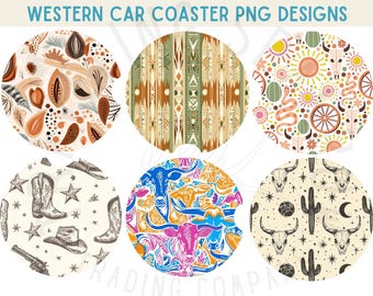 Western Cowgirl Car Coaster PNG, Sublimation Design (Digital Download)