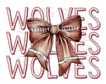 Wolves Football Mascot PNG: School Spirit Bow Design (Digital Download)