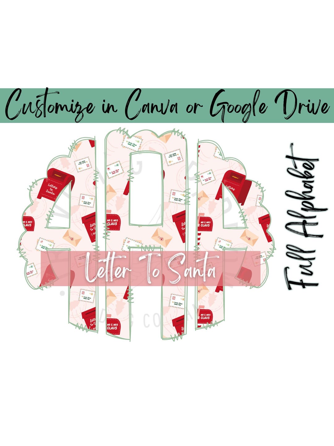 Scalloped Letter to Santa Monogram: Pink Christmas PNG (full Alphabet ...