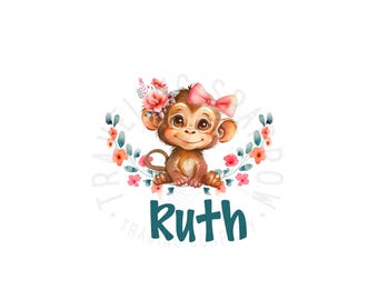 Personalized Monkey PNG | Custom Baby Name PNG | Floral Monkey Name Design | Digital Download