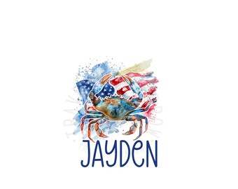 Patriotic Crab PNG | Watercolor American Flag Sublimation (Digital Download)