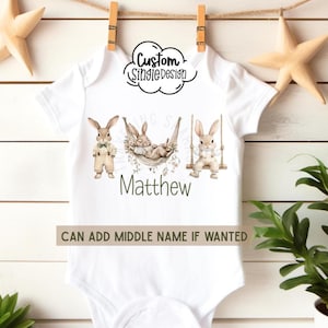 Custom Name Bunny Trio PNG, Personalized Rabbit Digital Design, Spring Baby Sublimation File, Family Name Clipart for Easter, Nursery, Gifts