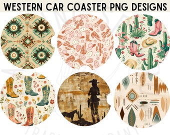 Western Cowgirl Car Coaster PNG, Sublimation Design (Digital Download)
