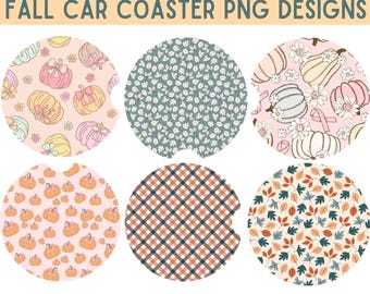 Fall Car Coaster PNG: Autumn Pumpkin Designs (Digital Download)