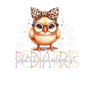 Oftalmólogo pediátrico PNG / Pollito con gafas y lazo de leopardo / Diseño de sublimación "Orgullo profesional" / Descarga digital + Maqueta gratuita