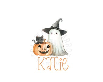 Personalized Ghost PNG | Custom Halloween Name Design | Ghost Cat Pumpkin PNG | Digital Download