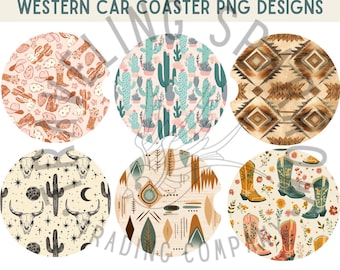 Western Car Coaster PNG: Cowgirl Sublimation Design (Digital Download)