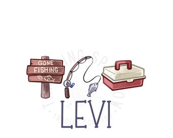 Custom Name Gone Fishing PNG | Tackle Box, Rod Design (Digital Download)