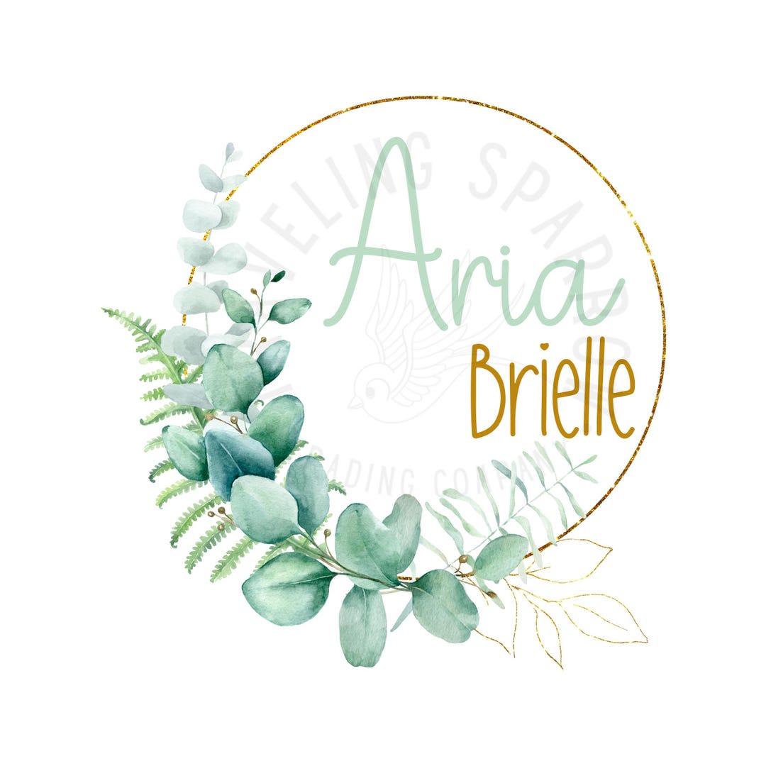 Eucalyptus Wreath PNG | Greenery & Gold Frame Sublimation Design | Baby ...