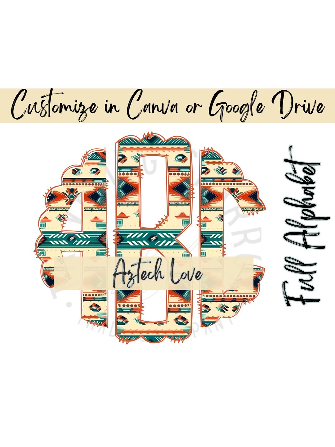 Scalloped Western Aztec Monogram PNG: Full Alphabet (digital Design) - Etsy