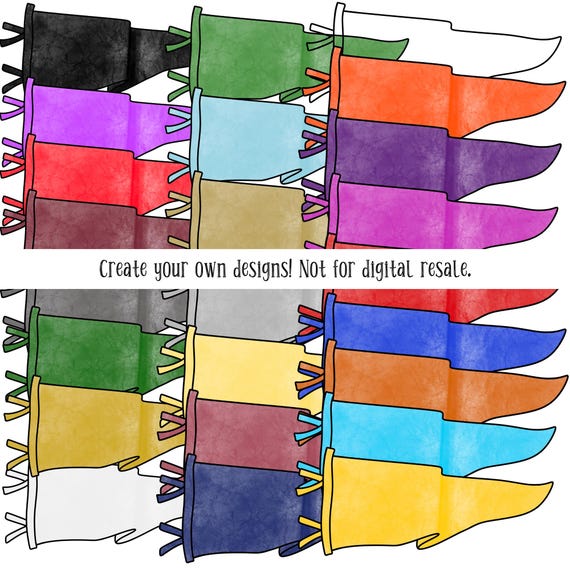 Wavy Pennant PNG Clipart: 24 Colors for School Spirit (Digital Design Asset)
