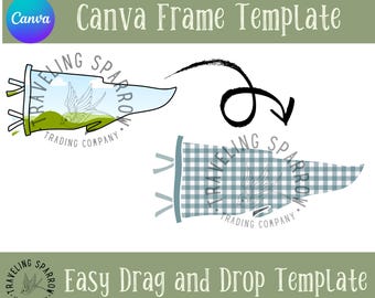 Digital Wavy Pennant Canva Frame – Customizable Template for School Spirit, Events, and Homecoming | Instant Download