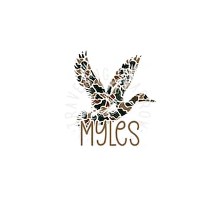 Flying Duck Camo PNG with Custom Name | Hunting Theme Sublimation Design | Waterfowl Clipart | Outdoor Boy Name Design | Digital Download