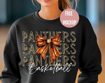 Custom Mascot Basketball Bow PNG: Panthers Spirit Wear (Digital Design)
