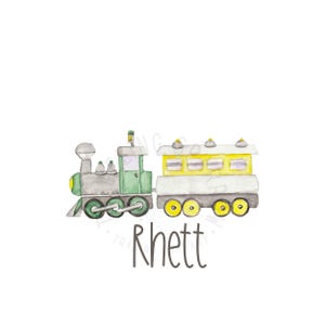 Custom Train PNG | Watercolor Locomotive & Passenger Car | Personalized Name Sublimation Design for Kids | Digital Train Download