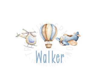 Jungen Luftfahrt Clipart PNG | Flugzeug Heißluftballon Hubschrauber Sublimation | Vintage Flugzeuge - Kinderzimmer Design