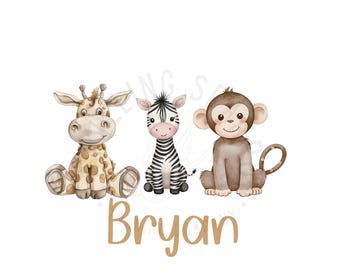 Custom Jungle Animals PNG | Watercolor Safari Nursery Clipart (Digital Download)