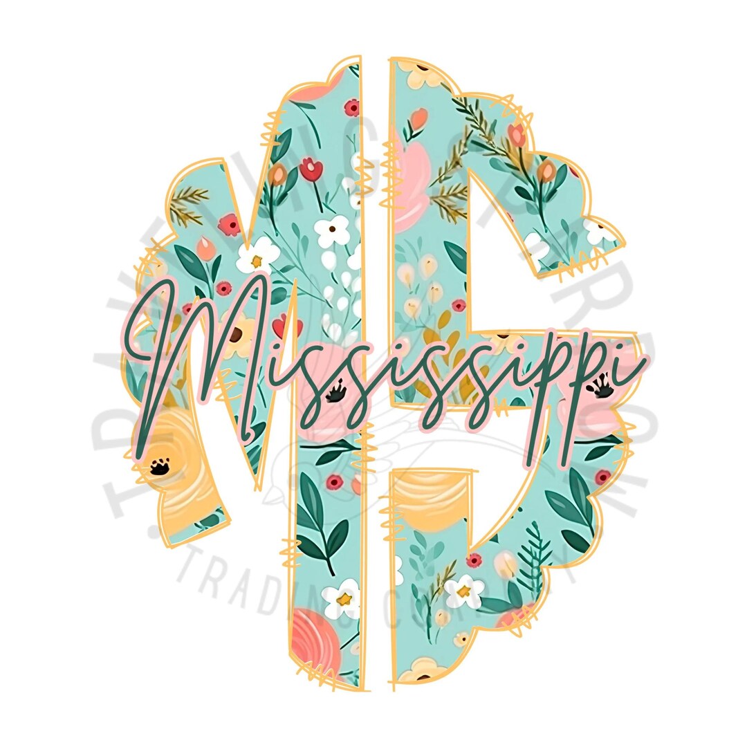Custom Scalloped Mississippi Floral State Custom Digital Monogram ...
