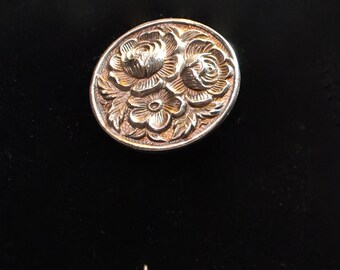 Antique Sterling Silver Peony Rose Stick Pin Brooch Hat Pin Signed Samuel Kirk & Son Sterling Collectible Heavy Repoussé Solid Sterling