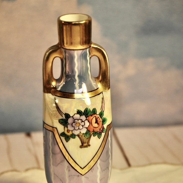 Antique Art Deco Scent Bottle Hand Painted Noritake C 1918 to 1920 Perfume Bottle RARE Hard to Find Hallmarked Red M Collectible Very Rare