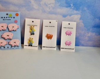 Hand Painted Pig Buttons: New Old Stock Craft Lot of 10