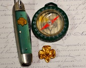 Girl Scout LOT-Pocket Knife circa 1950s, Compass Circa Early 1960s ,Original Girl Scout Pin Collectible, Useable, Girl Scout Memorabilia
